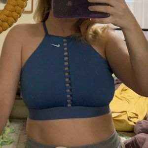 Fry fit Nike blue sports bra high neck